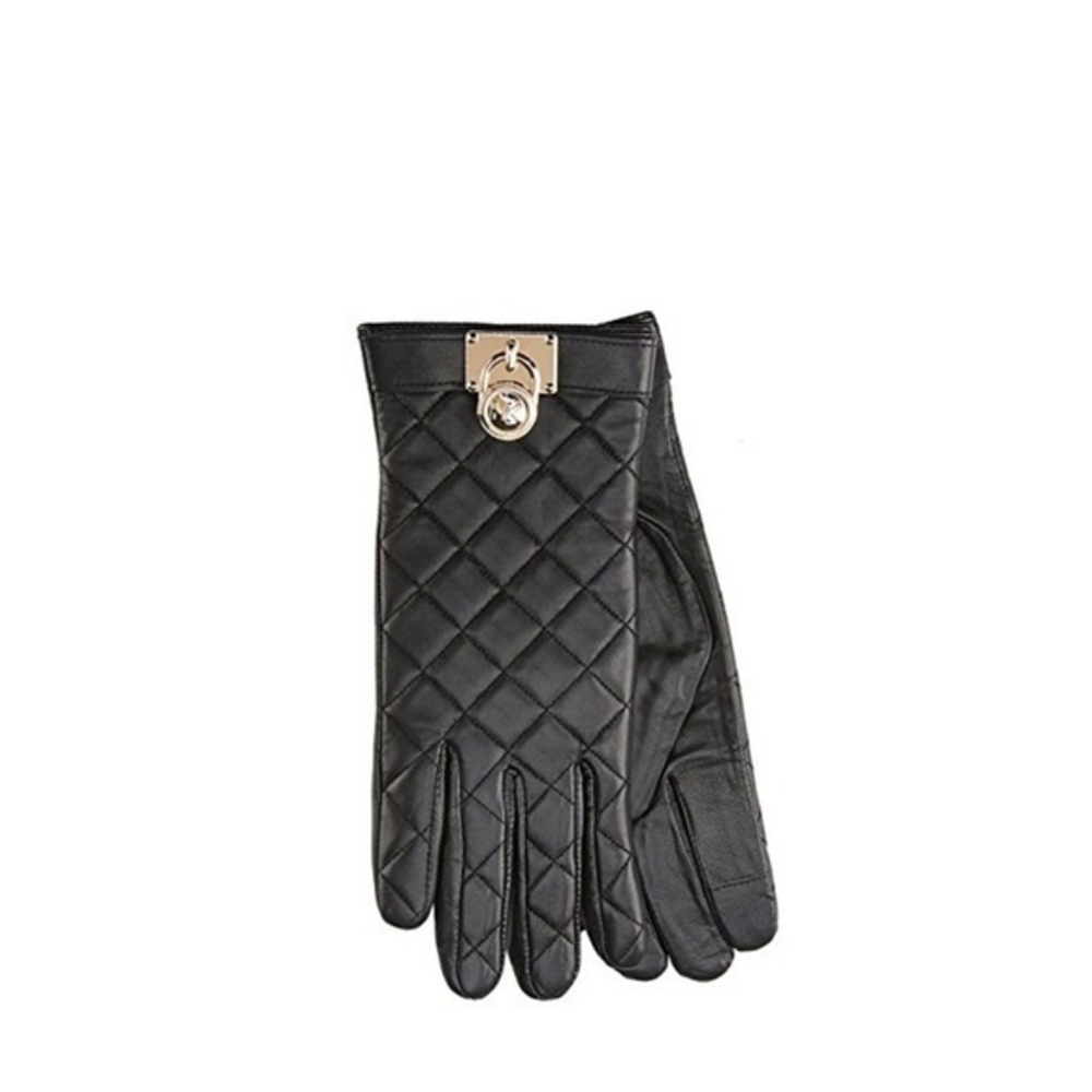 Michael Kors Quilted Hamilton Lock‎ Black 100% Leather Tech Smart Gloves XS